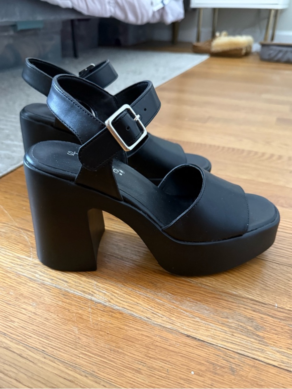 Black Platform Block Heel Sandals with Ankle Strap